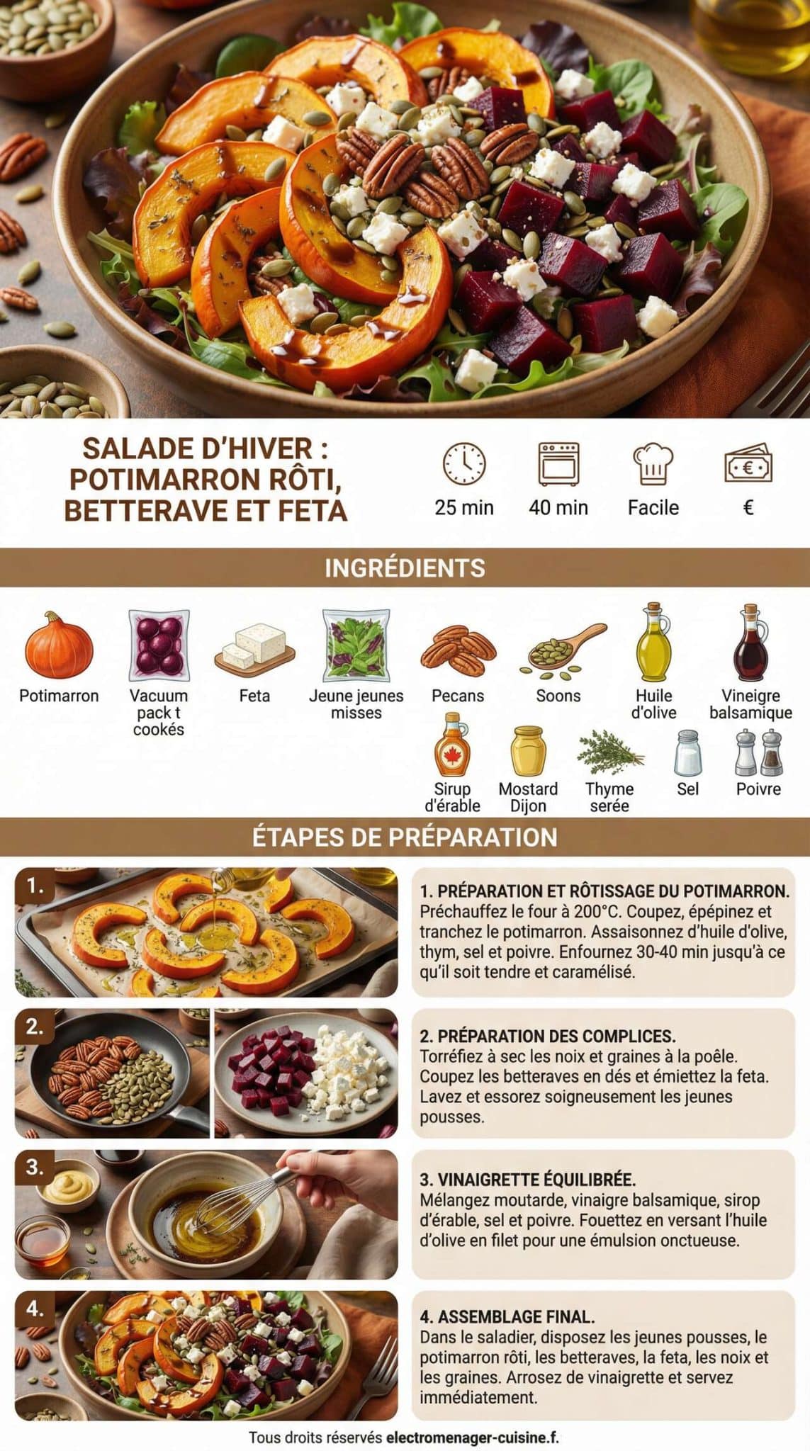 Fiche recette Salade d'hiver : potimarron r&ocirc;ti, betterave et feta
