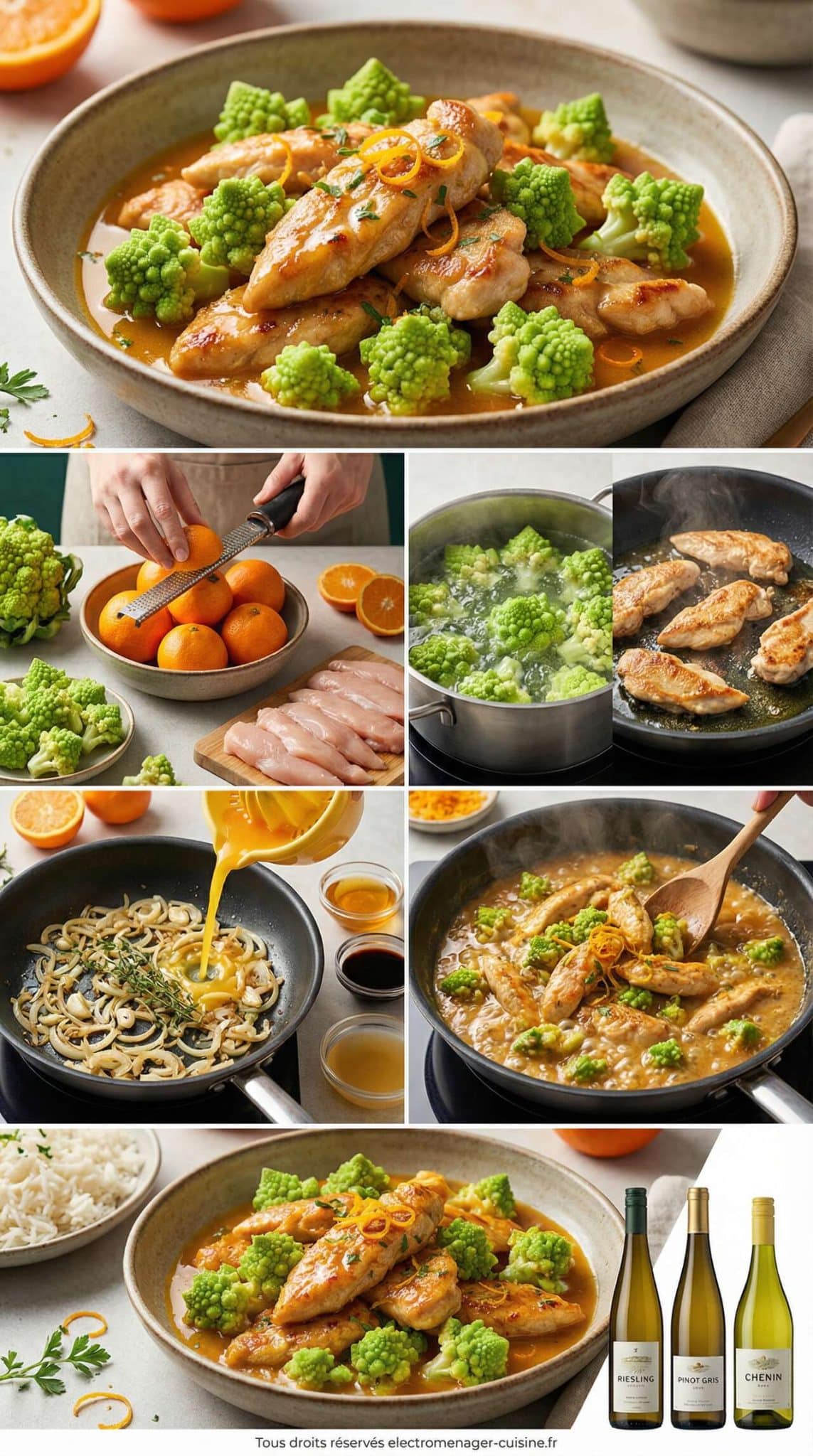 Fiche recette Aiguillettes de poulet &agrave; la cl&eacute;mentine et chou romanesco : une recette savoureuse