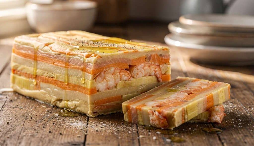 Marbré de légumes d'hiver au saumon et langoustines