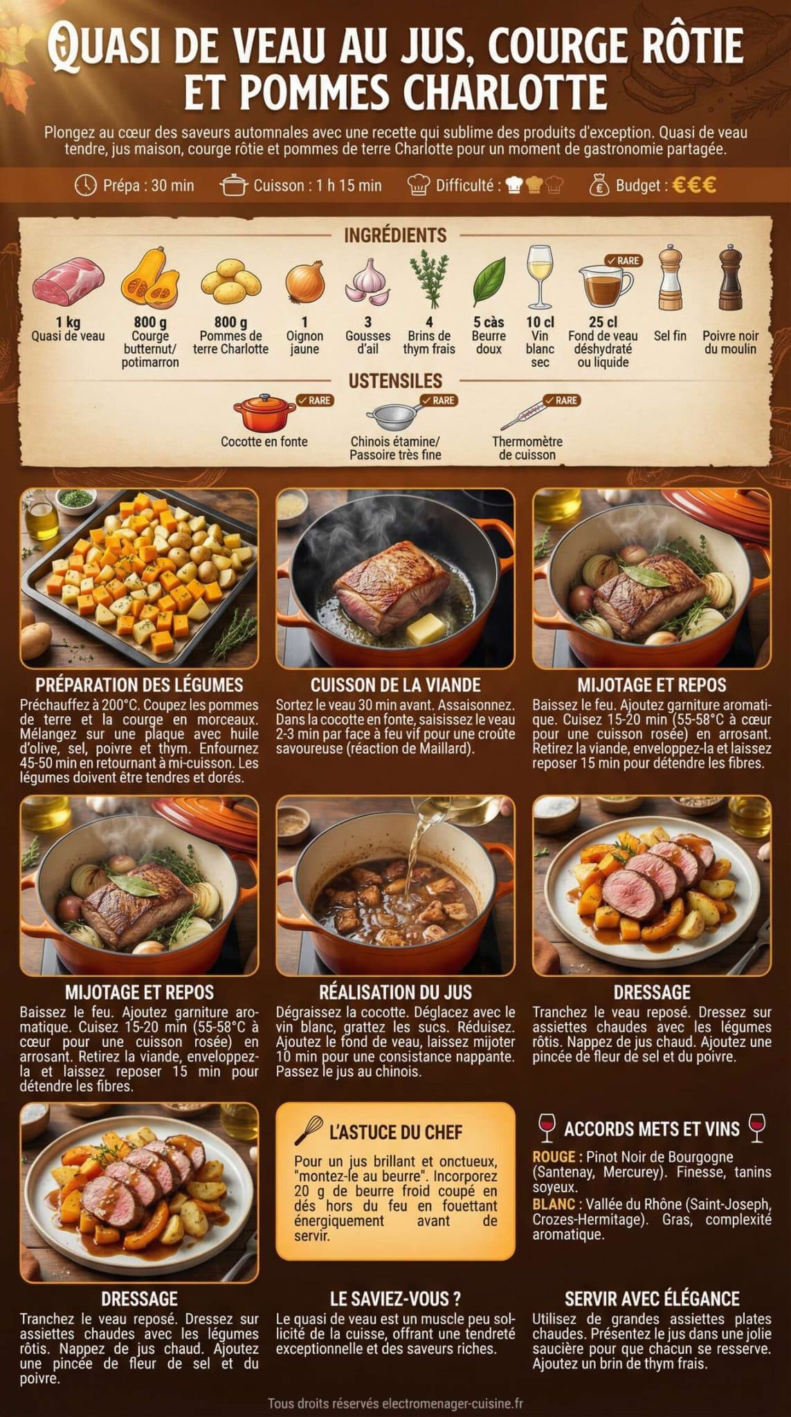 Fiche recette Quasi de veau au jus, courge r&ocirc;tie et pommes Charlotte