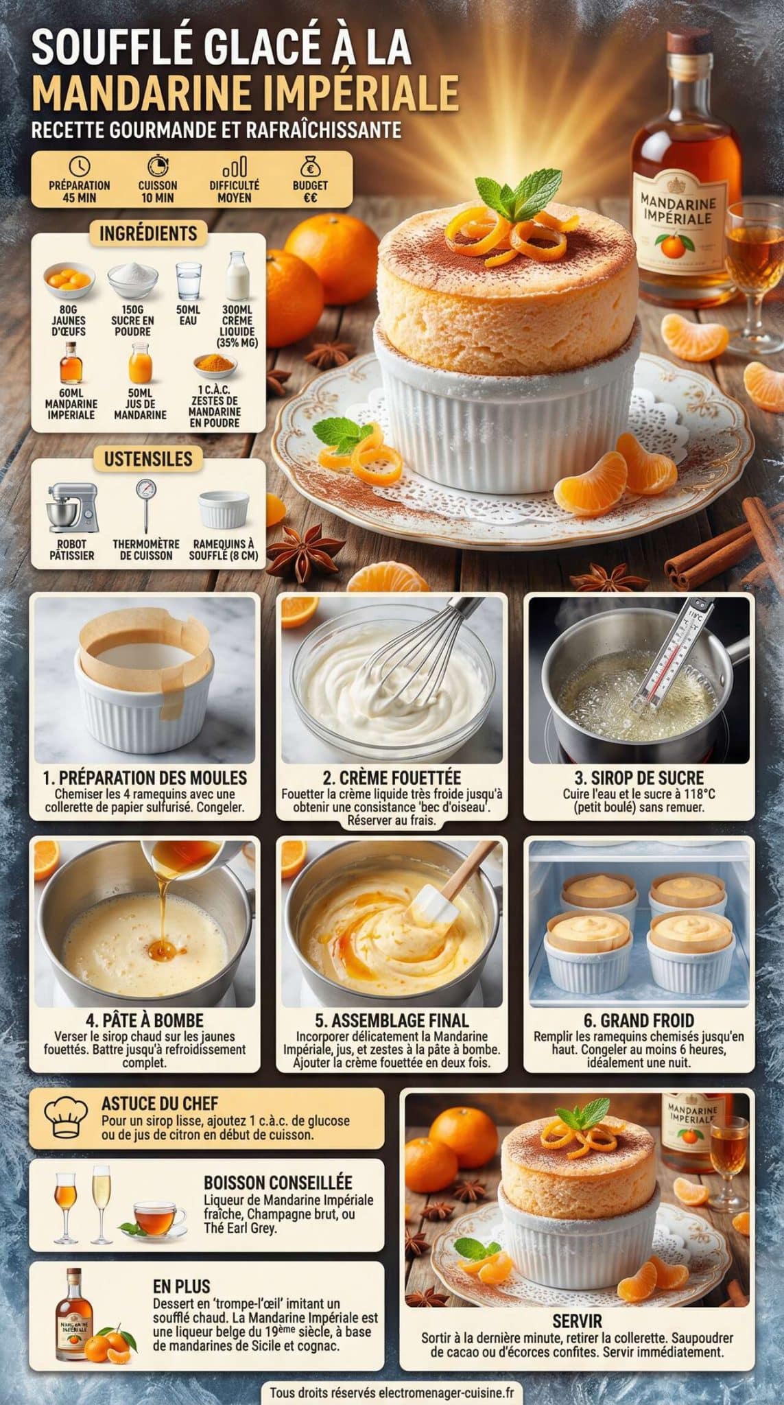Fiche recette Souffl&eacute; glac&eacute; &agrave; la Mandarine Imp&eacute;riale : recette gourmande et rafra&icirc;chissante