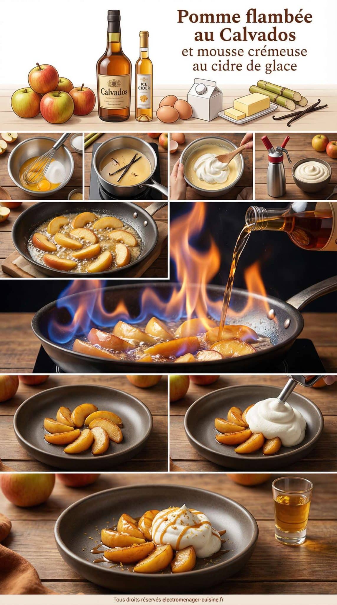 Fiche recette Pomme flamb&eacute;e au Calvados et mousse cr&eacute;meuse au cidre de glace