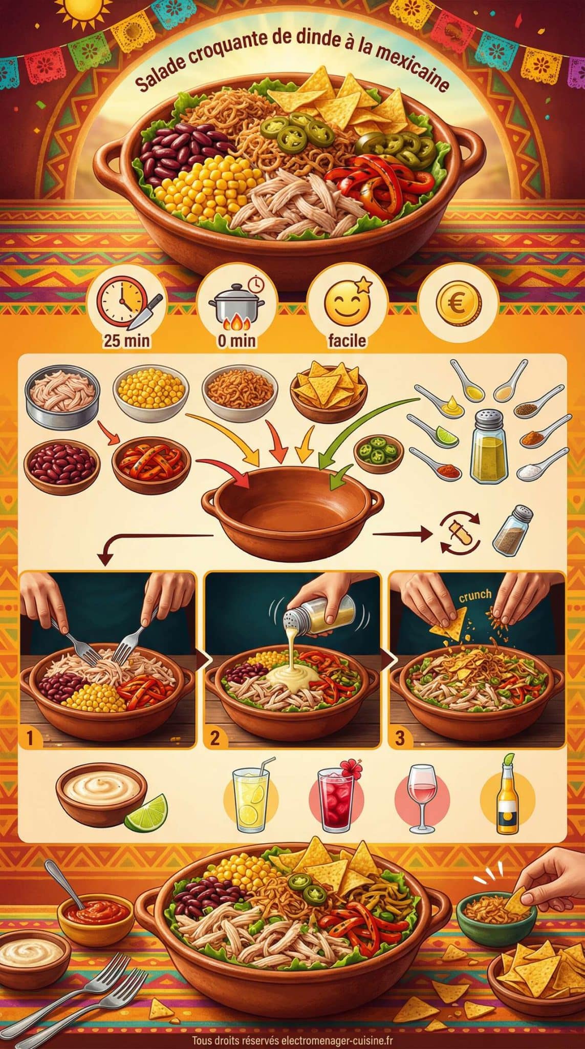 Fiche recette Salade croquante de dinde &agrave; la mexicaine : la recette facile et savoureuse