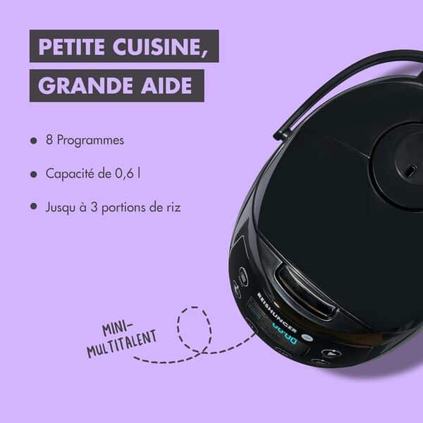 Reishunger Mini Auto Cuiseur Riz (rice cooker) Japonais et Cuiseur Vapeur Blanc avec la Fonction de Maintien au Chaud et Bol en Céramique, dont Cuillère et Tasse à Mesurer – 0.6 l pour 1-3 personnes
