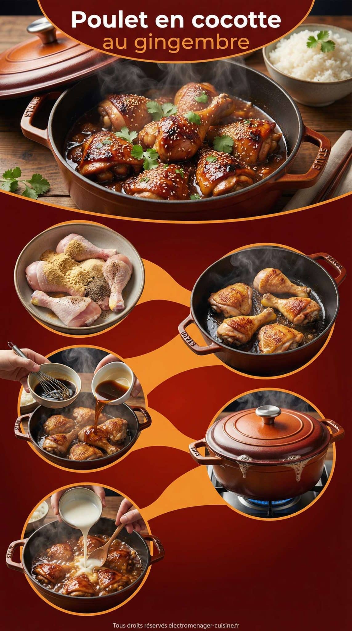 Fiche recette Poulet en cocotte au gingembre : recette savoureuse et &eacute;pic&eacute;e