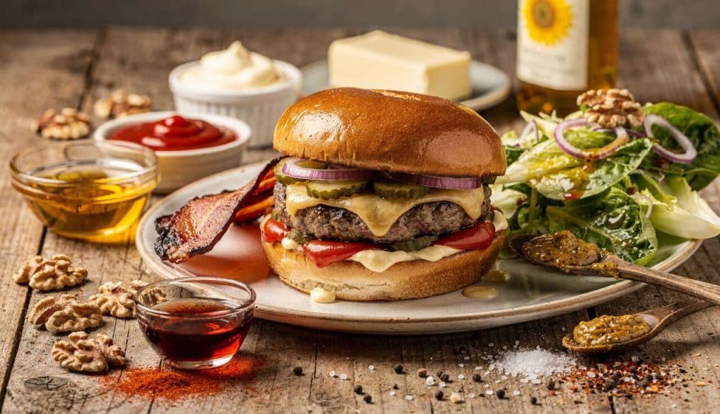 Hamburger des Epicuriales : recette et salade d'endives au lard fumé