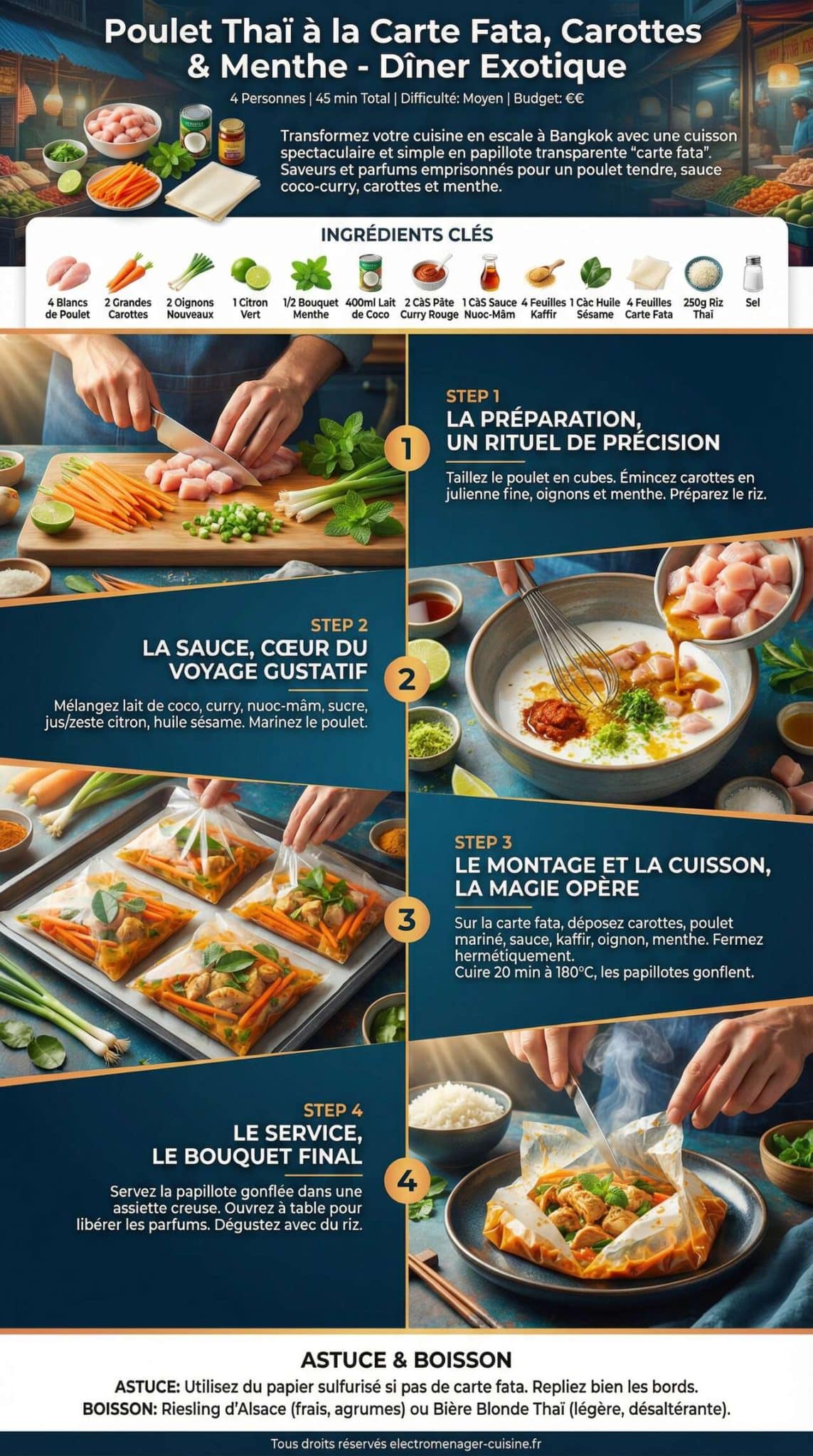 Fiche recette Recette de poulet tha&iuml; &agrave; la carte fata, carottes et menthe pour un d&icirc;ner exotique