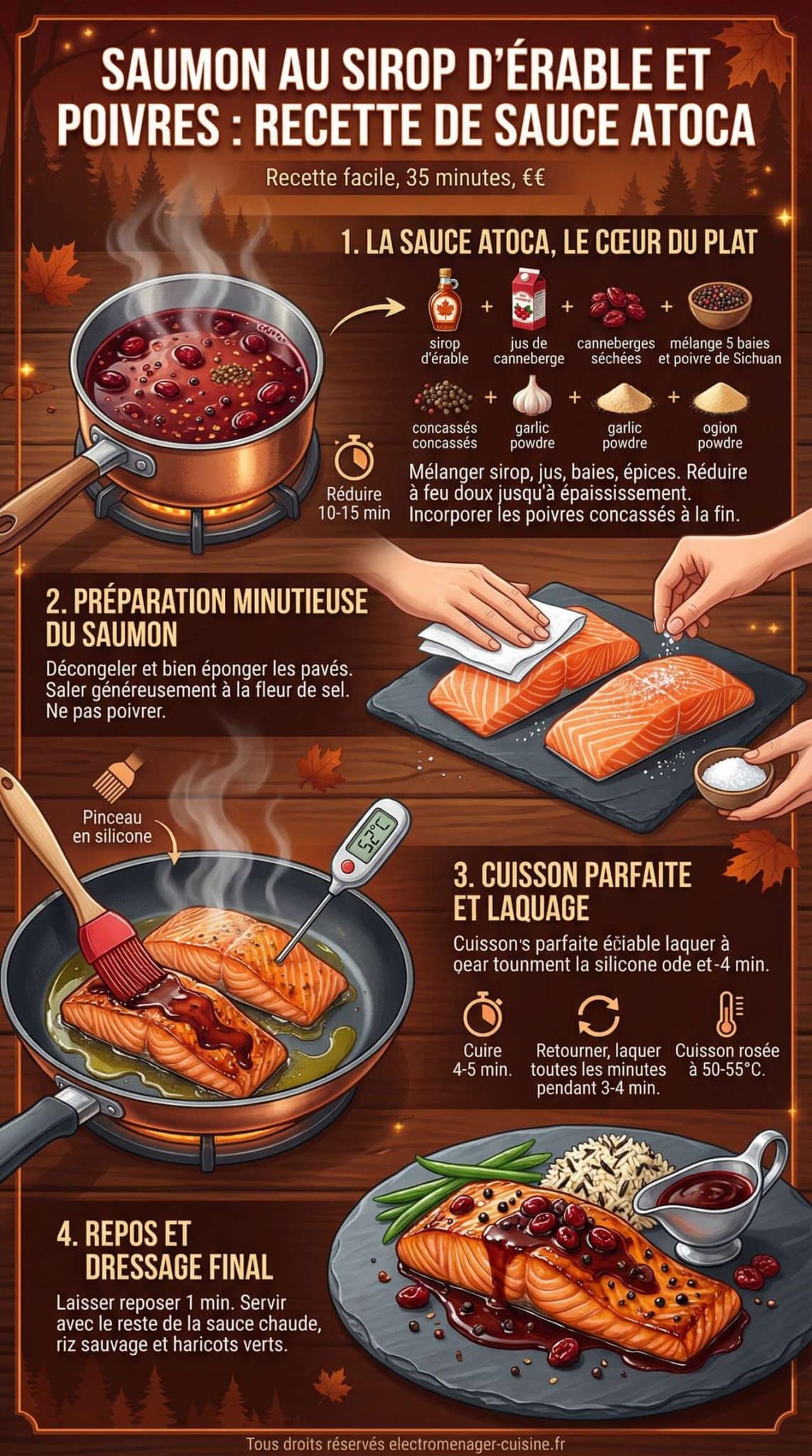 Fiche recette Saumon au Sirop d'&Eacute;rable et Poivres : recette de Sauce Atoca