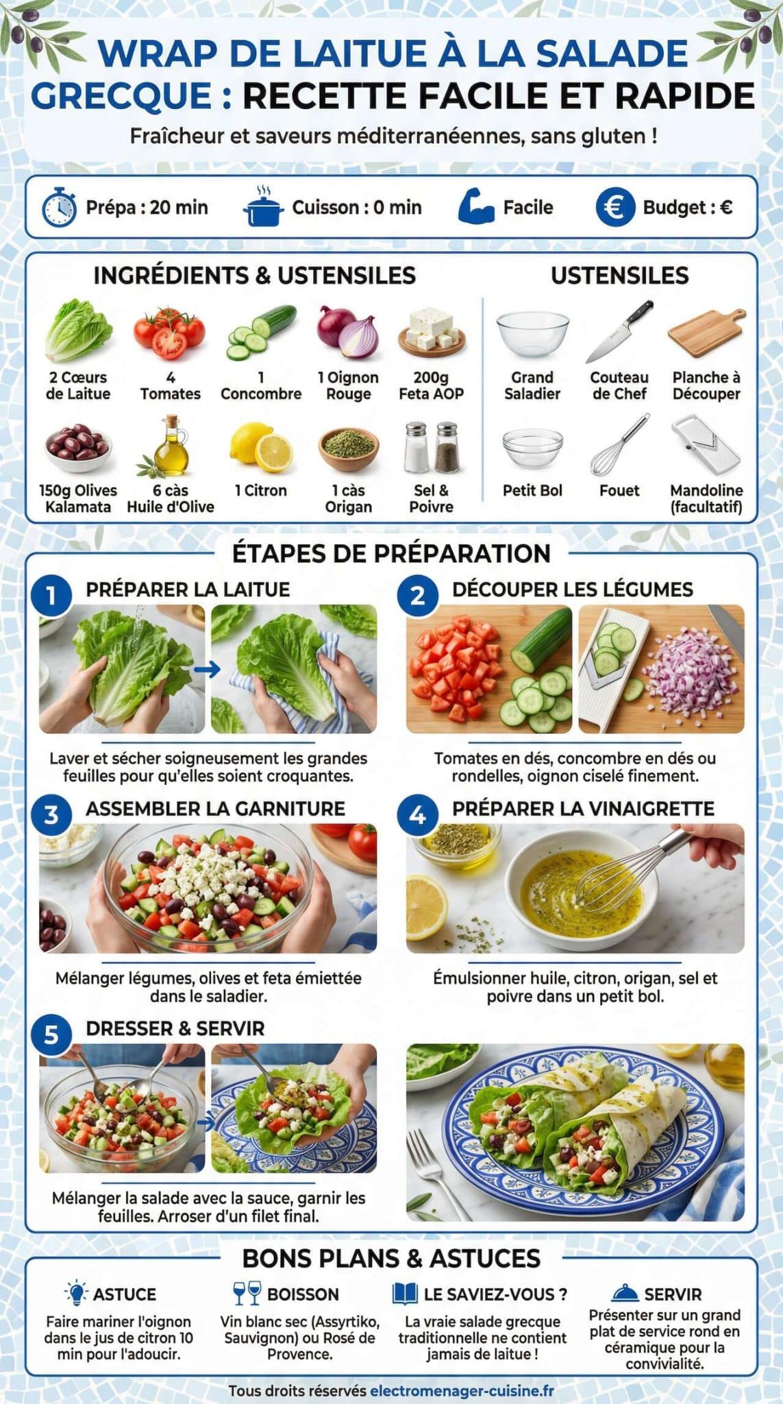 Fiche recette Wrap de Laitue &agrave; la Salade Grecque : recette Facile et Rapide