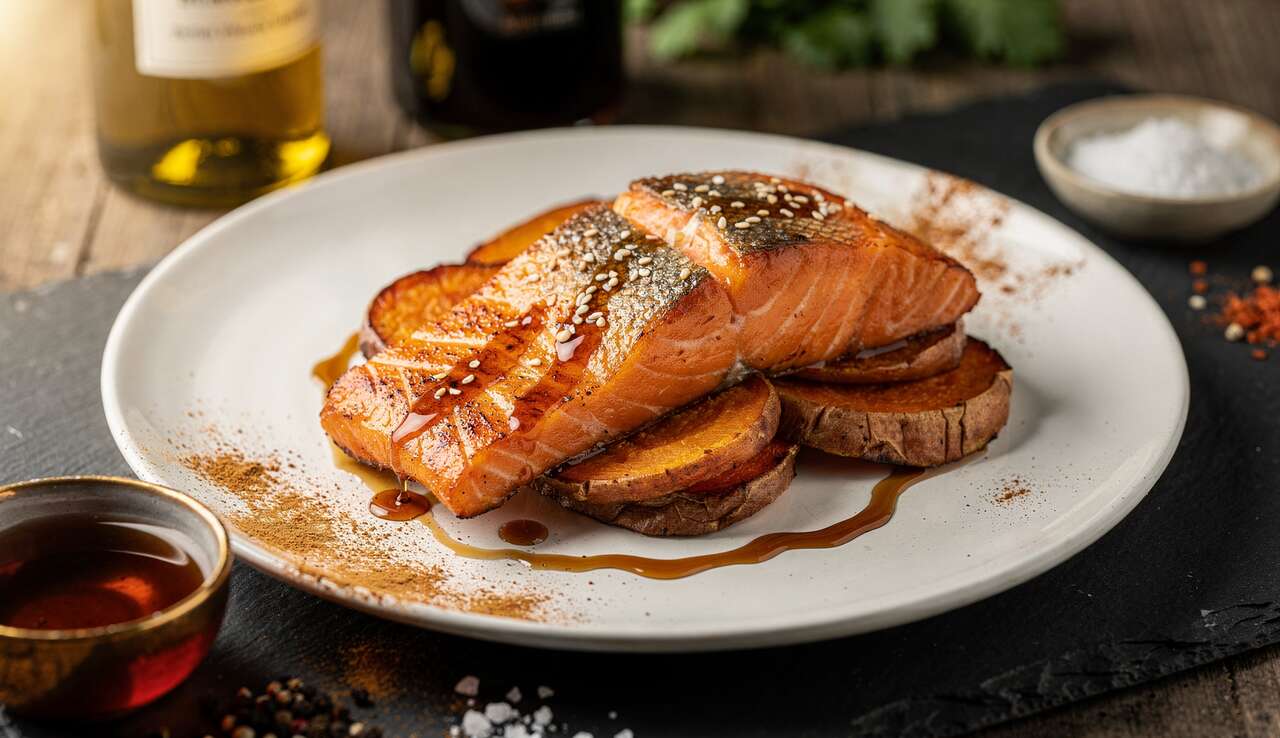 Pavé de saumon rôti à l'érable et patate douce : recette gourmande