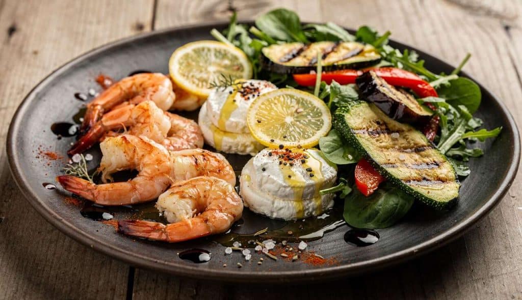 Salade de gambas et chèvre frais : une recette aux légumes grillés
