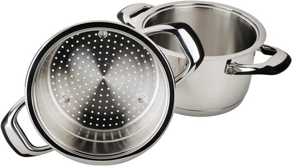 ECOVITAM | Cuiseur vapeur 3,8L Inox 18/10 | Diamètre 20cm | Sans PFAS | Tous feux dont induction | Thermomètre intégré | Fabriqué en Italie