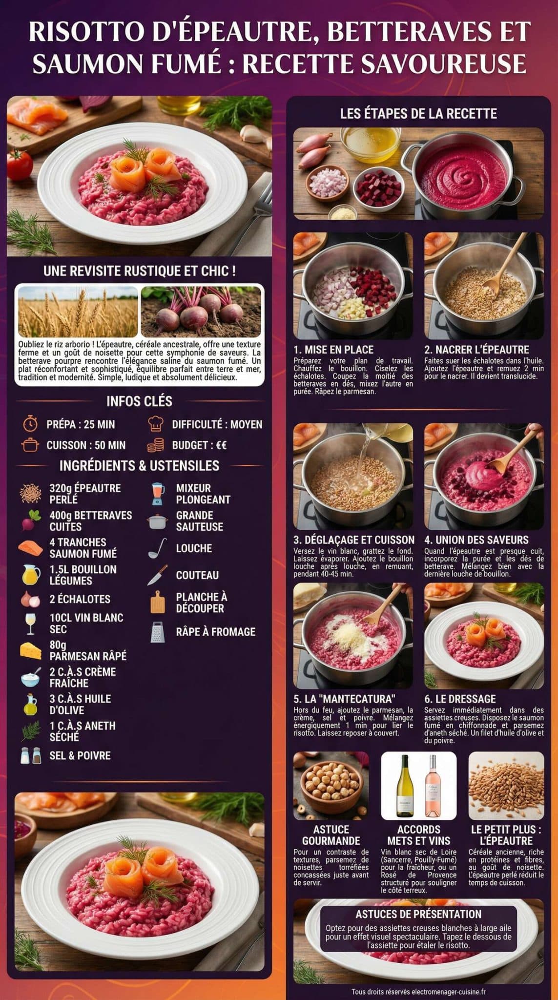 Fiche recette Risotto d'&eacute;peautre, betteraves et saumon fum&eacute; : recette savoureuse