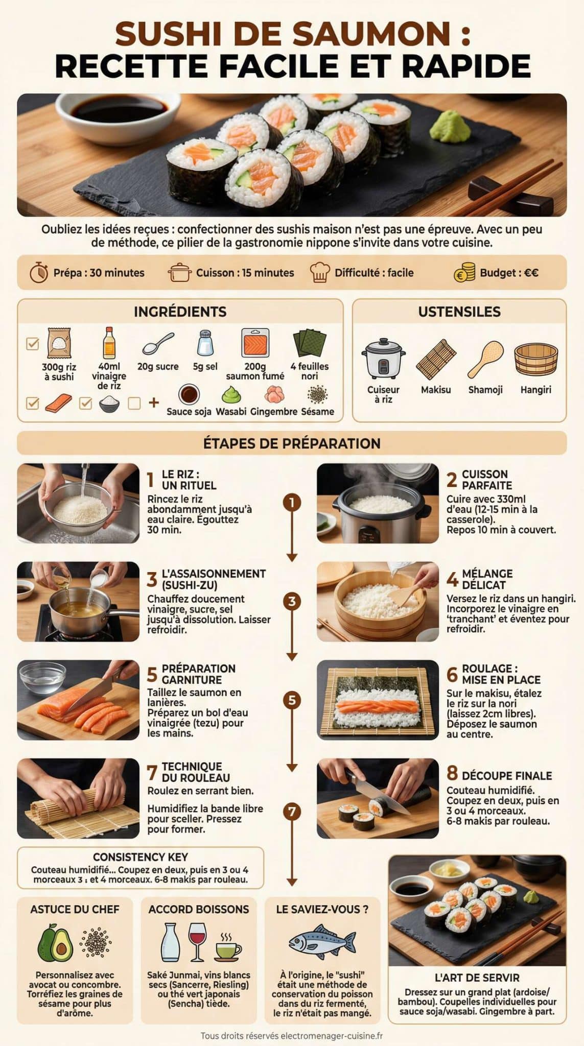 Fiche recette Sushi de saumon : recette facile et rapide