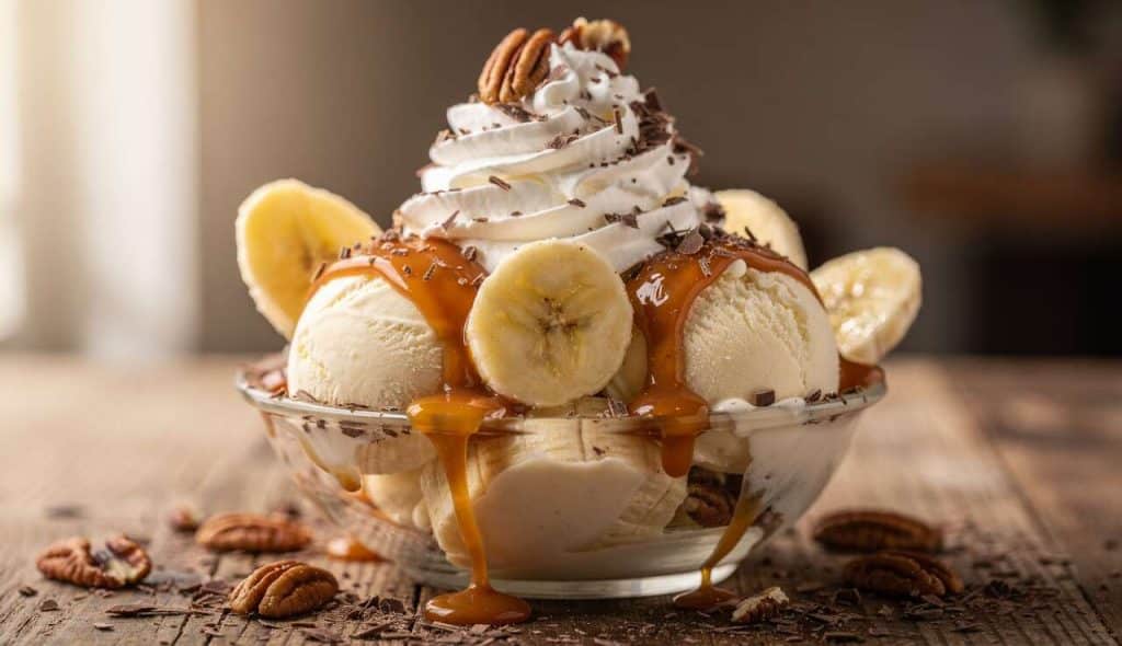 Coupe glacée banane et sauce Carambar : recette gourmande