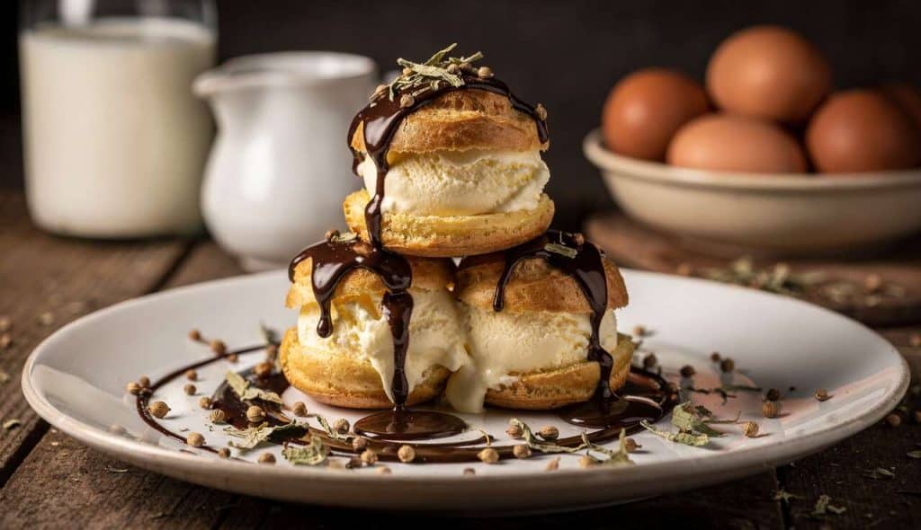 Profiteroles Glacées à la Vanille : saveurs de Coriandre et Basilic