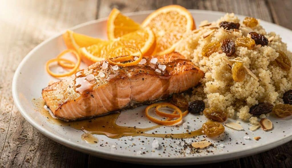 Dos de saumon rôti à l'orange avec semoule parfumée