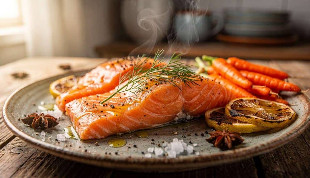 Saumon à la vapeur anisée et carottes citronnées