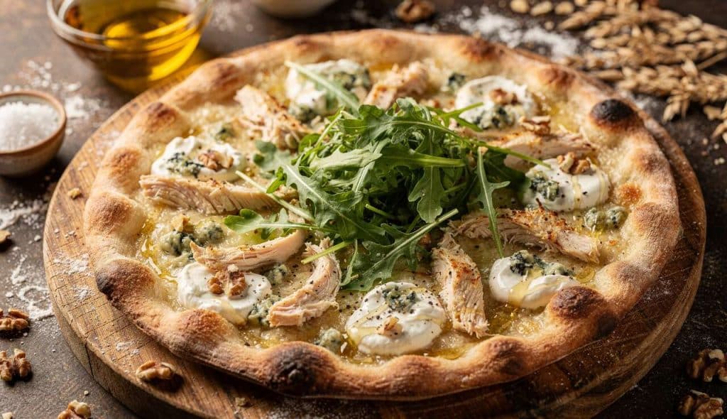 Recette Pizza Poulet Gorgonzola Roquette