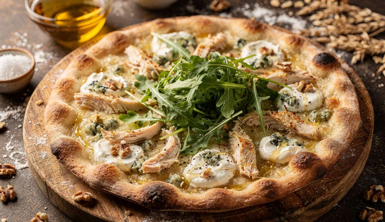 Recette Pizza Poulet Gorgonzola Roquette