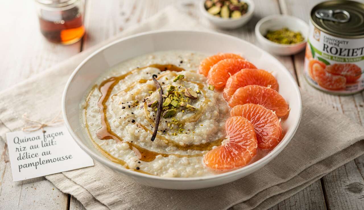 Quinoa façon riz au lait : délice au pamplemousse