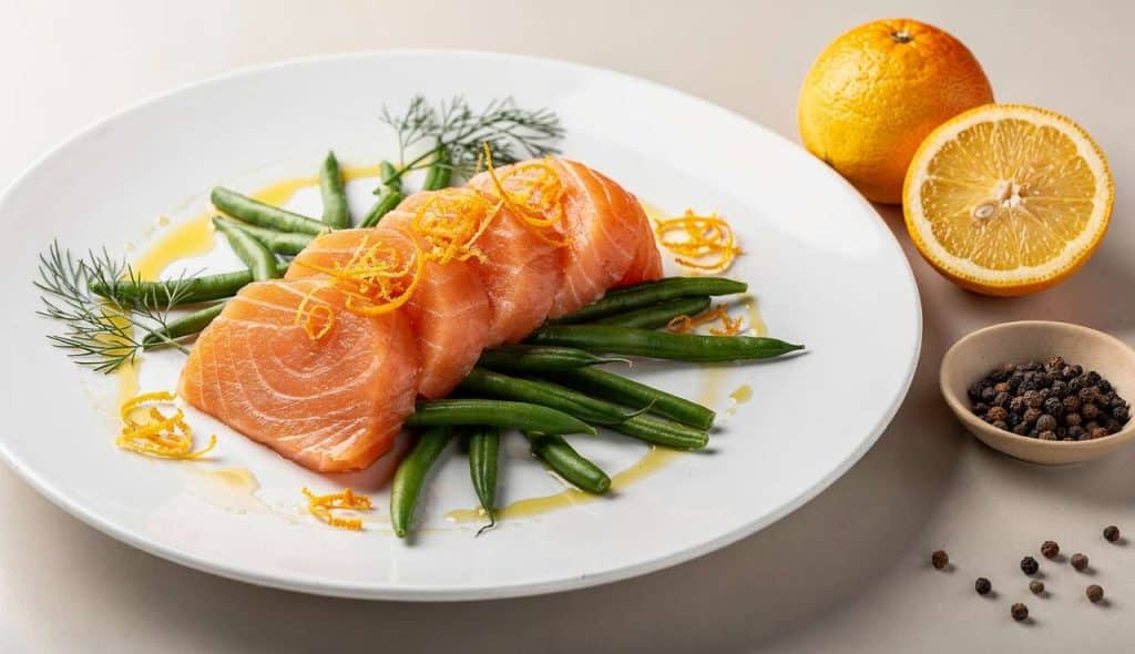 Recette de ballottine de saumon, haricots verts et agrumes