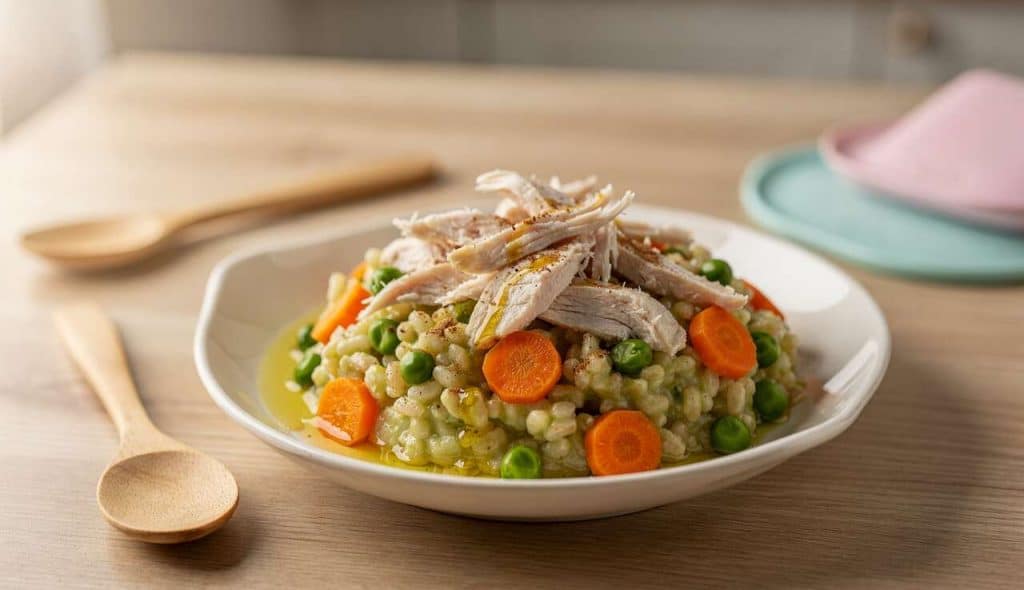 Blésotto de petits légumes au poulet pour bébé