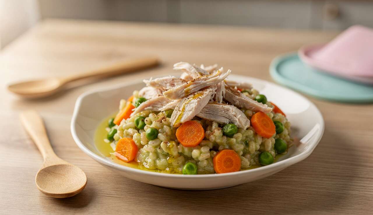 Blésotto de petits légumes au poulet pour bébé