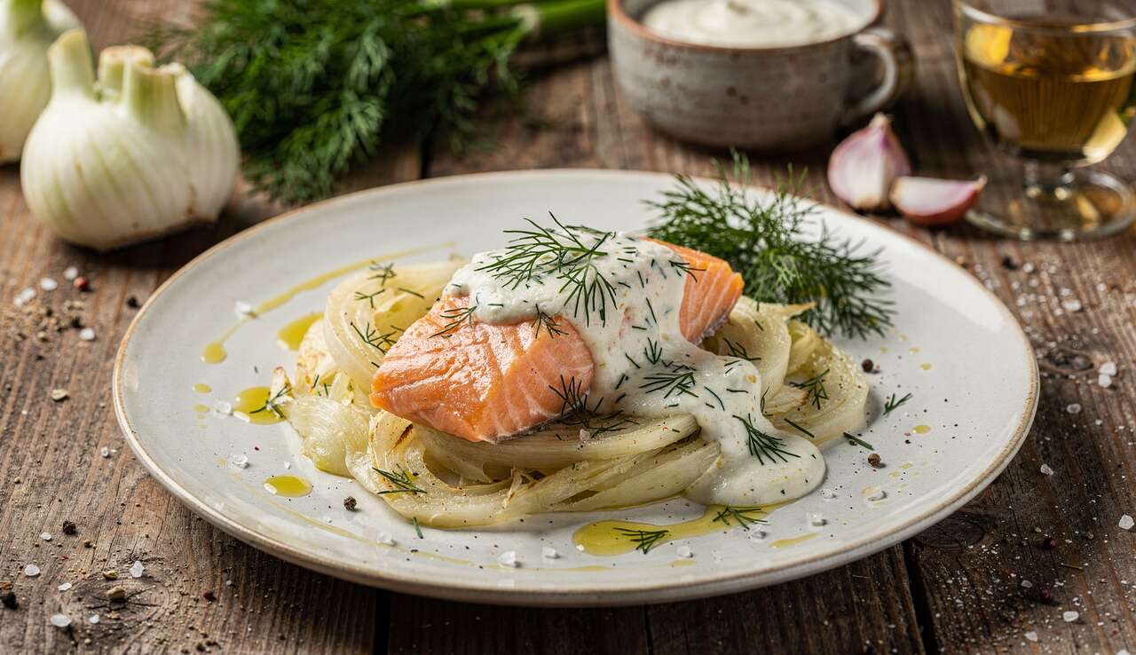 Papillote de fenouil à l'aneth, saumon et beurre blanc crémeux