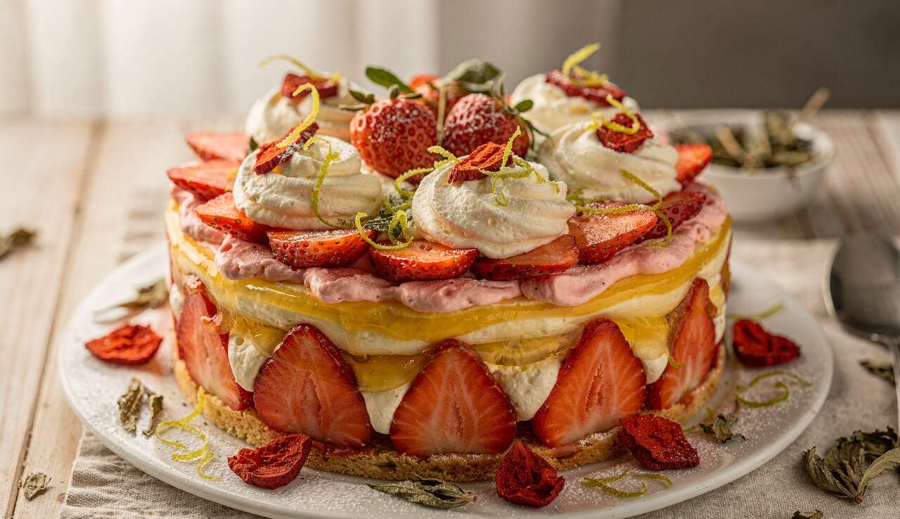 Charlotte aux fraises, citron vert et gelée de verveine