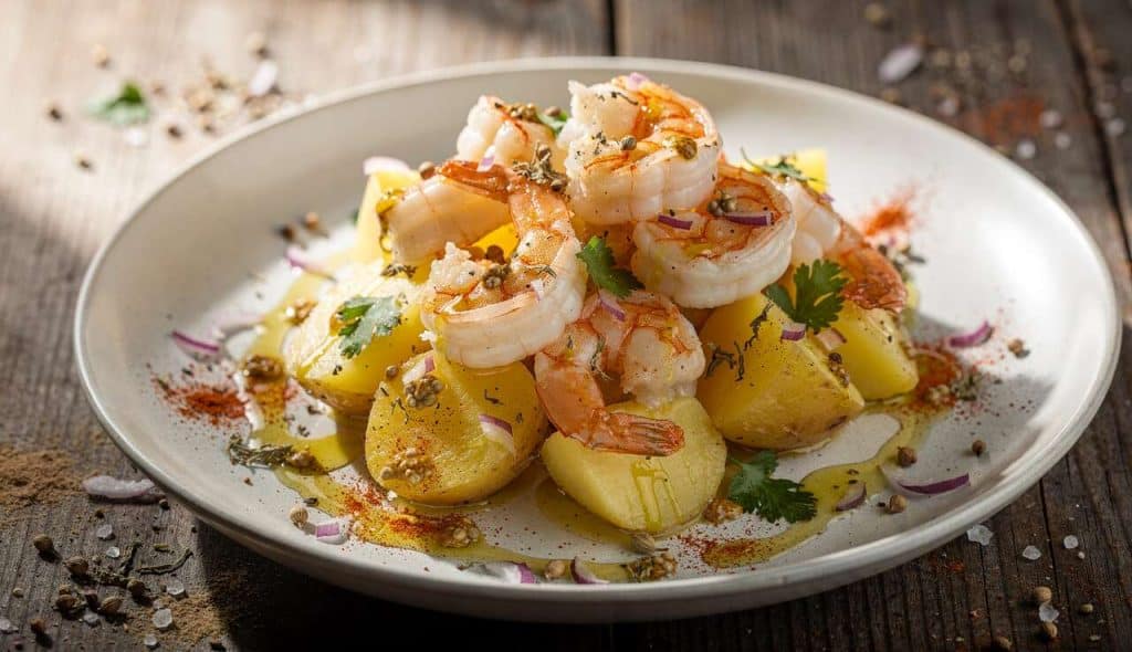 Salade de pommes de terre et crevettes aux saveurs de coriandre