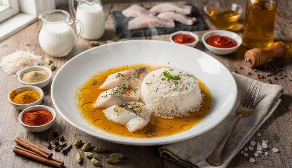 Recette : nage de poissons épicée et riz parfumé à l'indienne