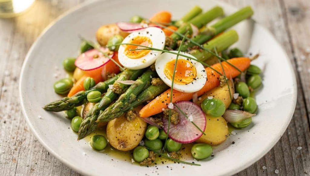 Salade tiède de légumes primeurs : une recette printanière savoureuse