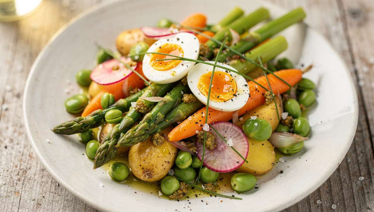 Salade tiède de légumes primeurs : une recette printanière savoureuse