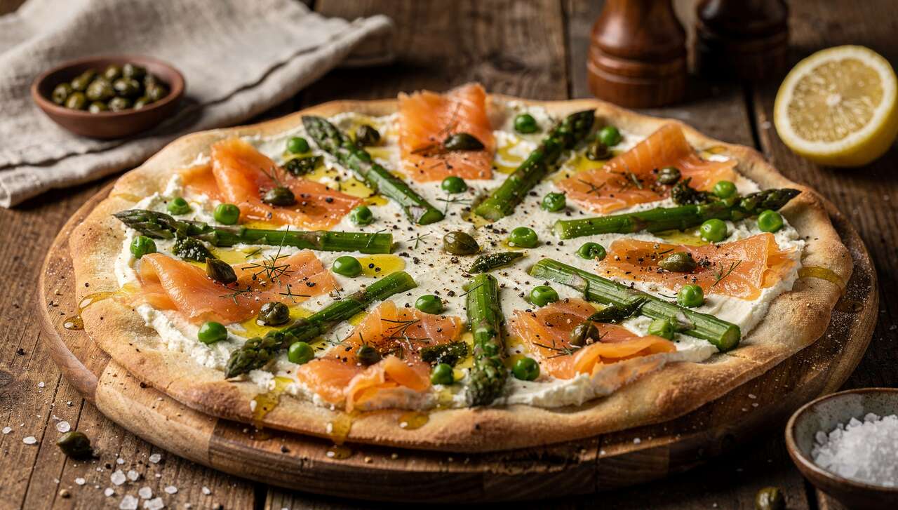 Pizza printanière au saumon : recette savoureuse et légère