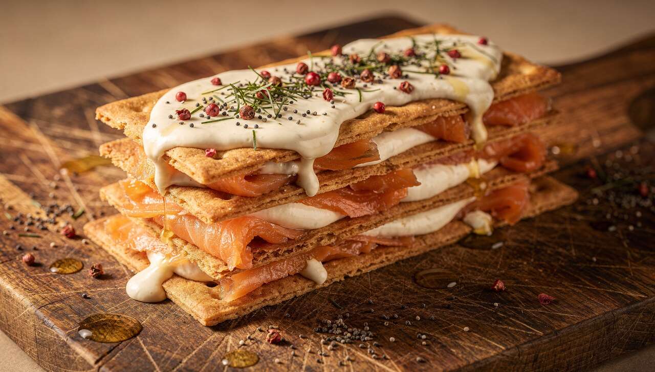 Recette de millefeuille de saumon : sauce crème aigrelette