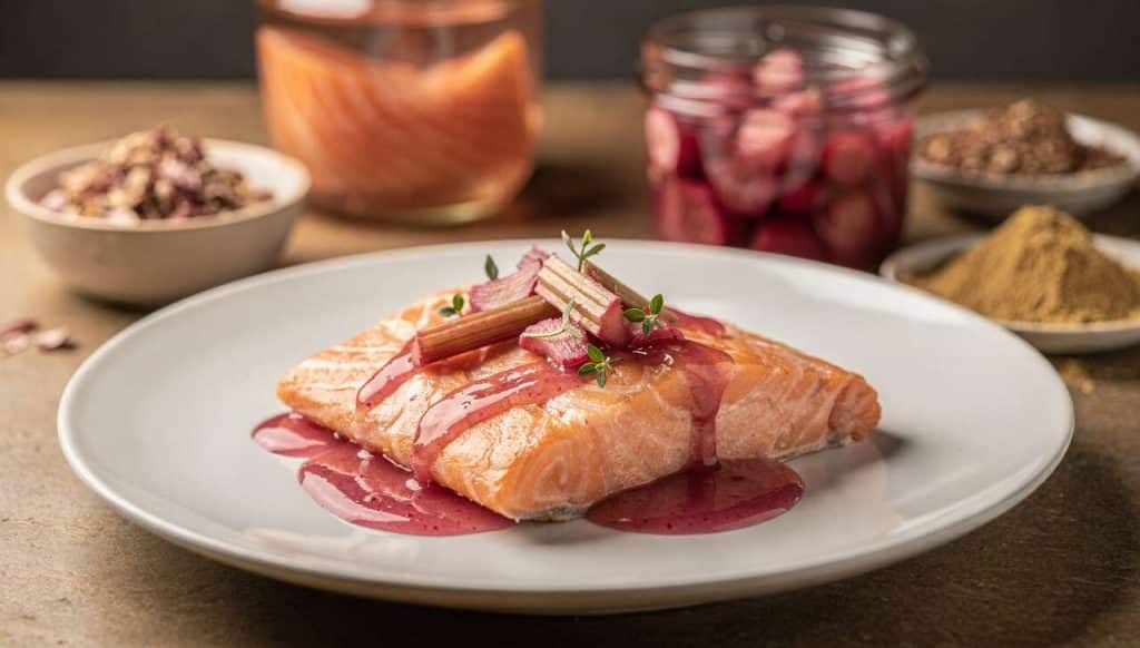 Saumon poché : recette de sauce rhubarbe aigre-douce