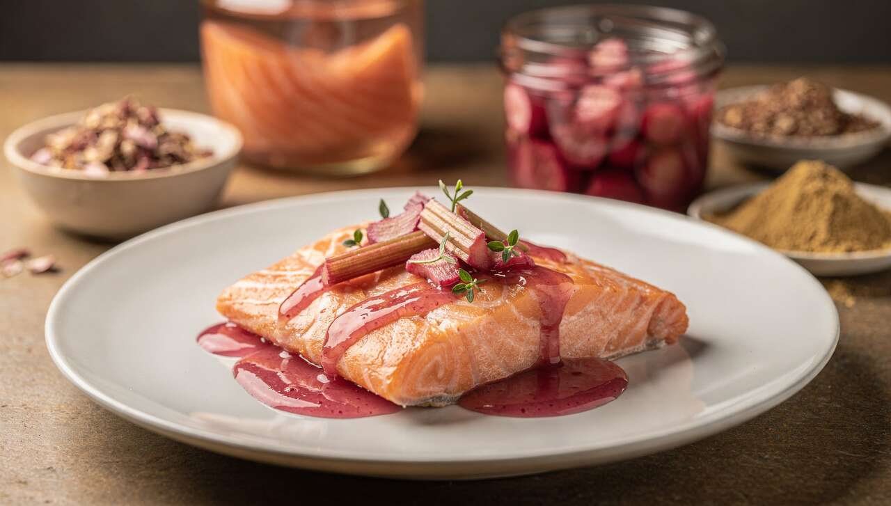 Saumon poché : recette de sauce rhubarbe aigre-douce