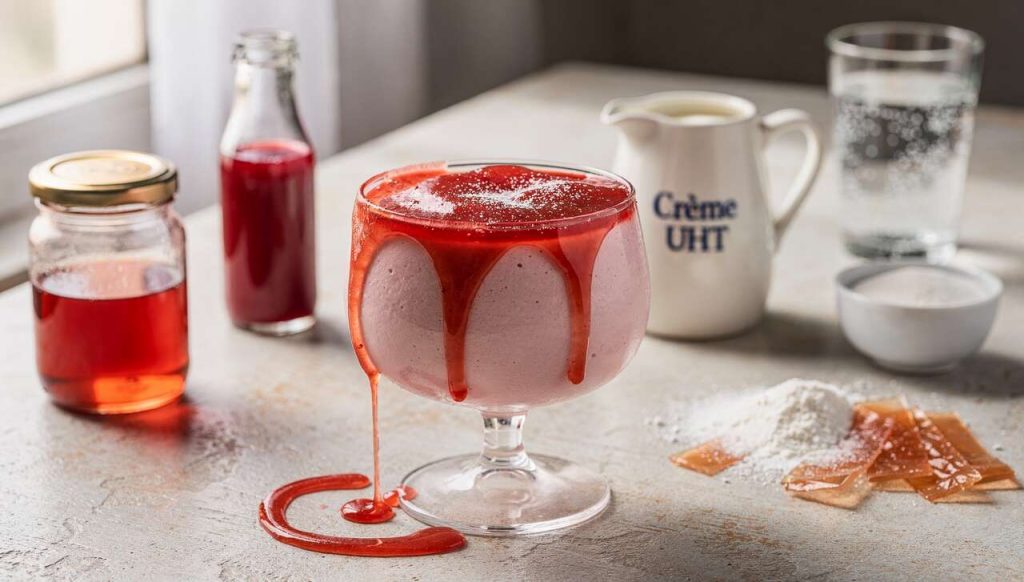 Mousse glacée rhubarbe et coulis de fraises : recette gourmande
