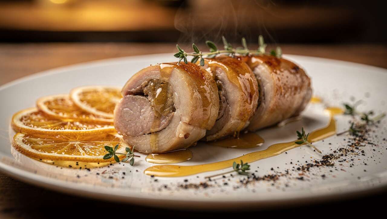 Ballottine de lapin au citron confit, moutarde et miel