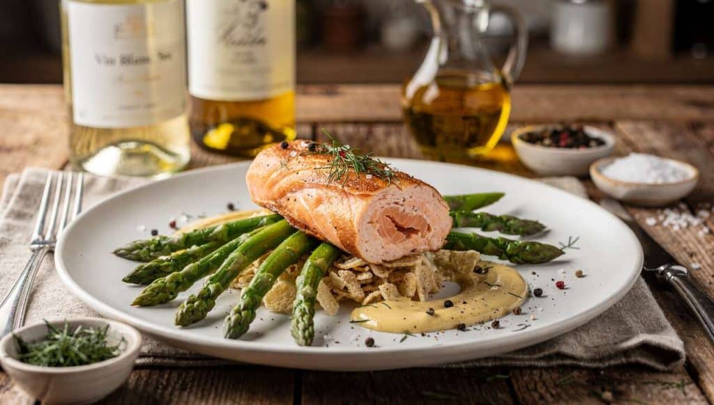 Paupiette de saumon : recette aux asperges fondantes