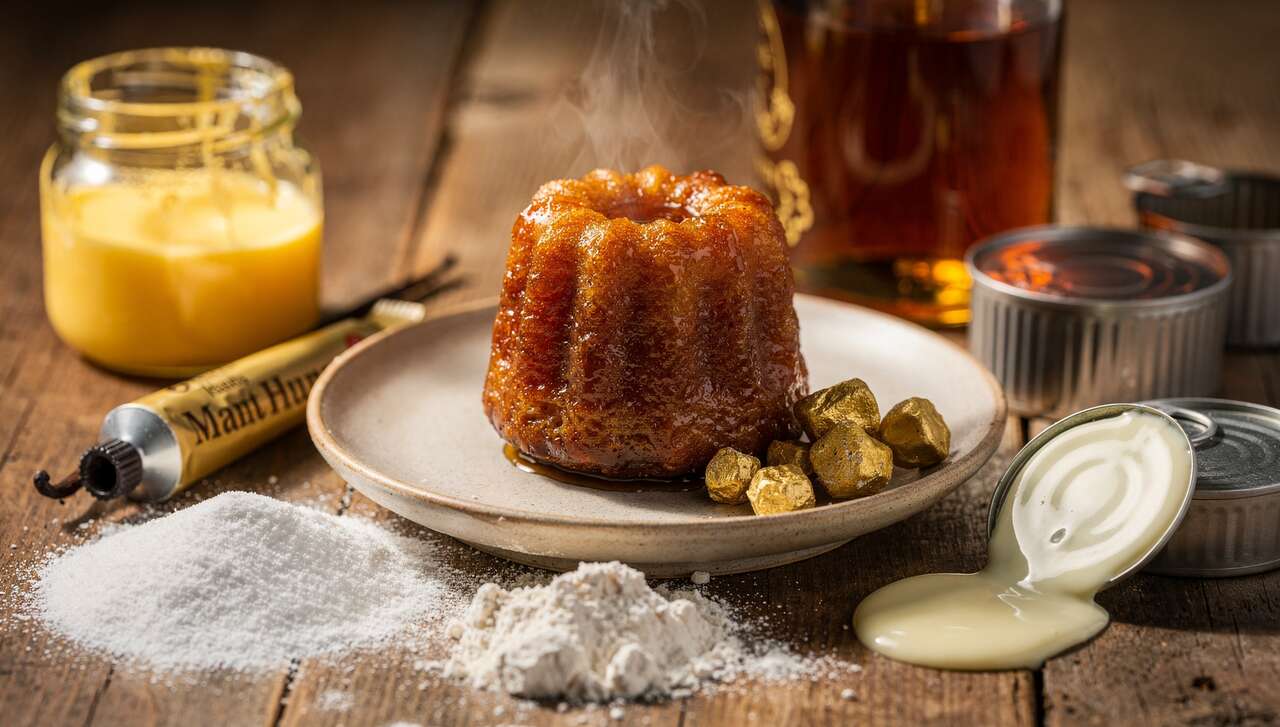 Véritable cannelé bordelais flambé au rhum avec glace maison
