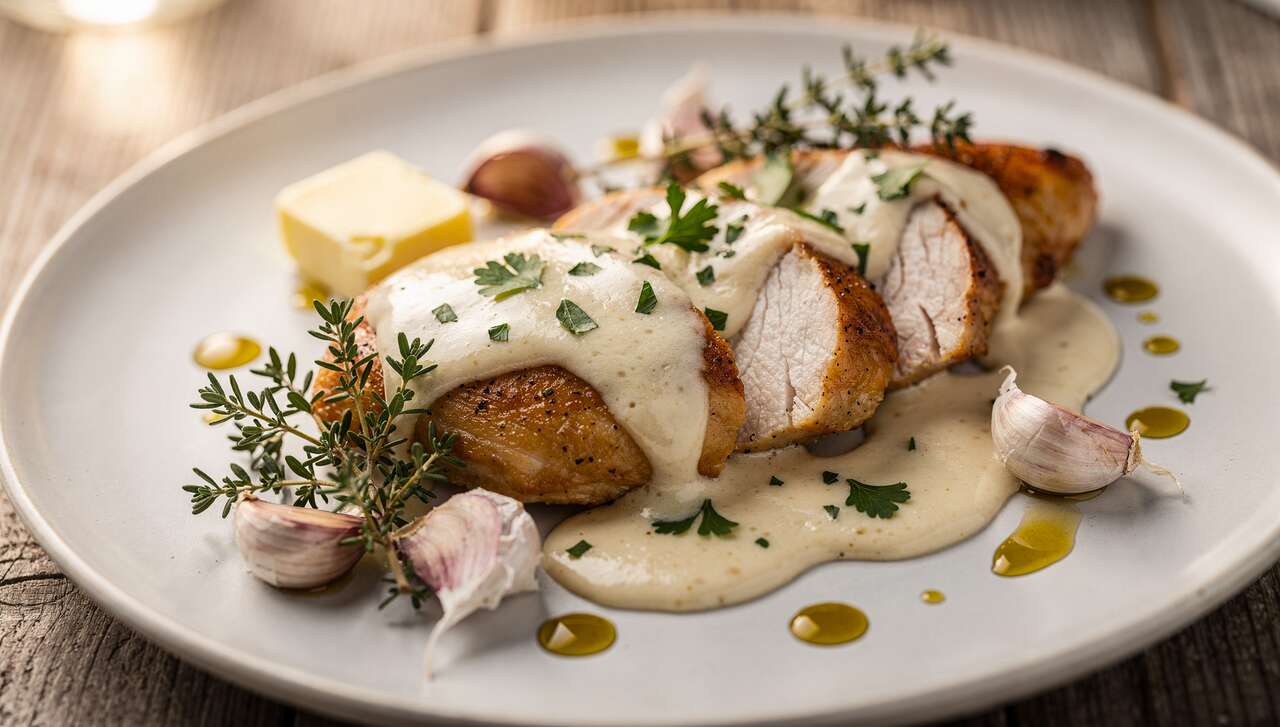 Filet de poulet à la crème d'ail : recette gourmande et facile