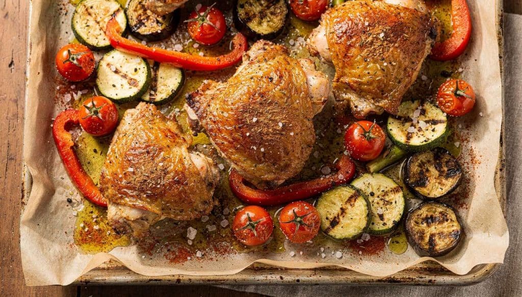 Cuisse de poulet rôti aux légumes grillés