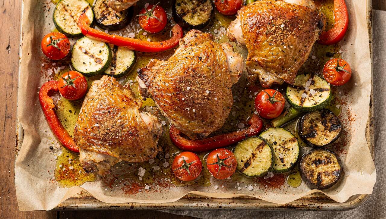 Cuisse de poulet rôti aux légumes grillés