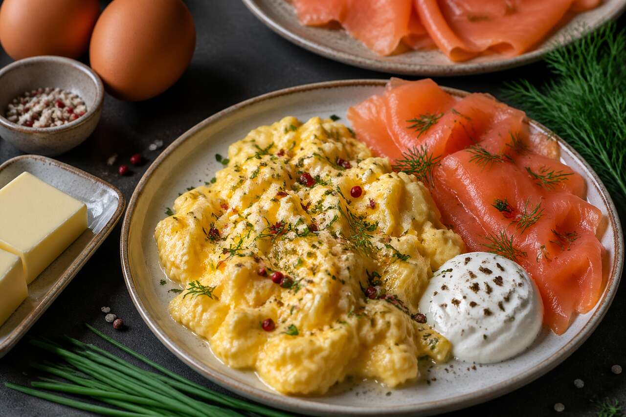 Oeufs brouillés aux fines herbes et saumon fumé : la recette savoureuse