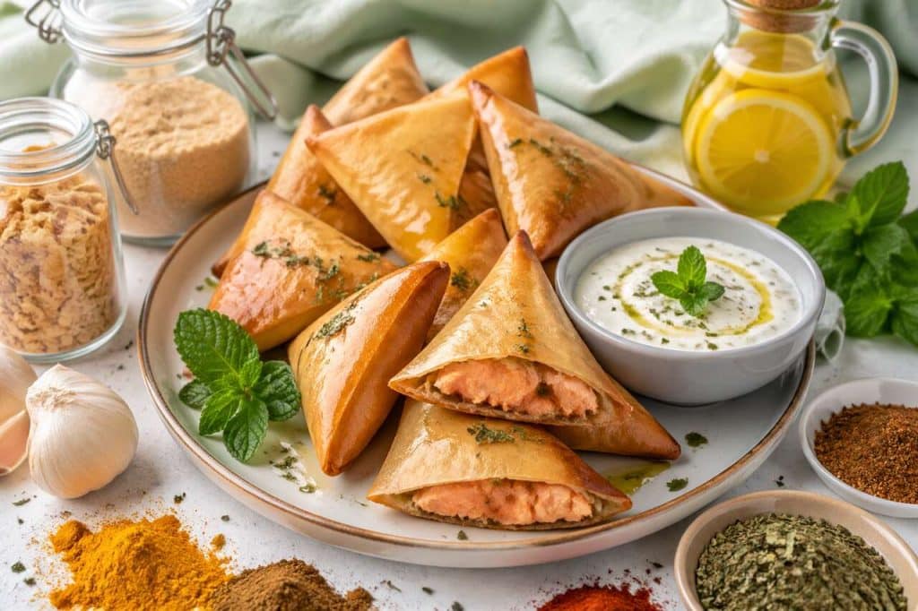 Samoussa de saumon épicé : recette avec sauce yaourt