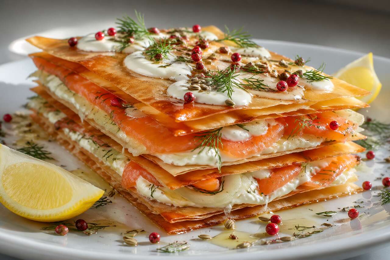 Faux millefeuille de pâte filo au saumon et fenouil : la recette gourmande