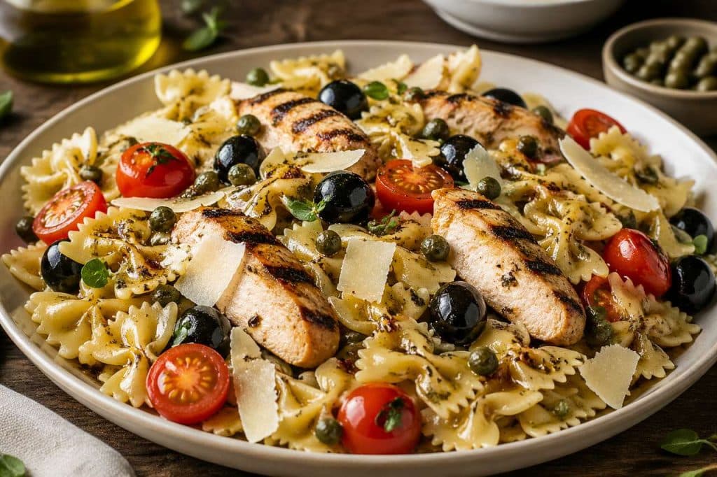 Recette de salade de farfalle au poulet, balsamique et saveurs provençales