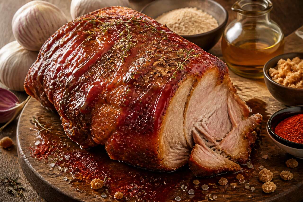 Rôti de porc au jus d'airelles et ketchup barbecue